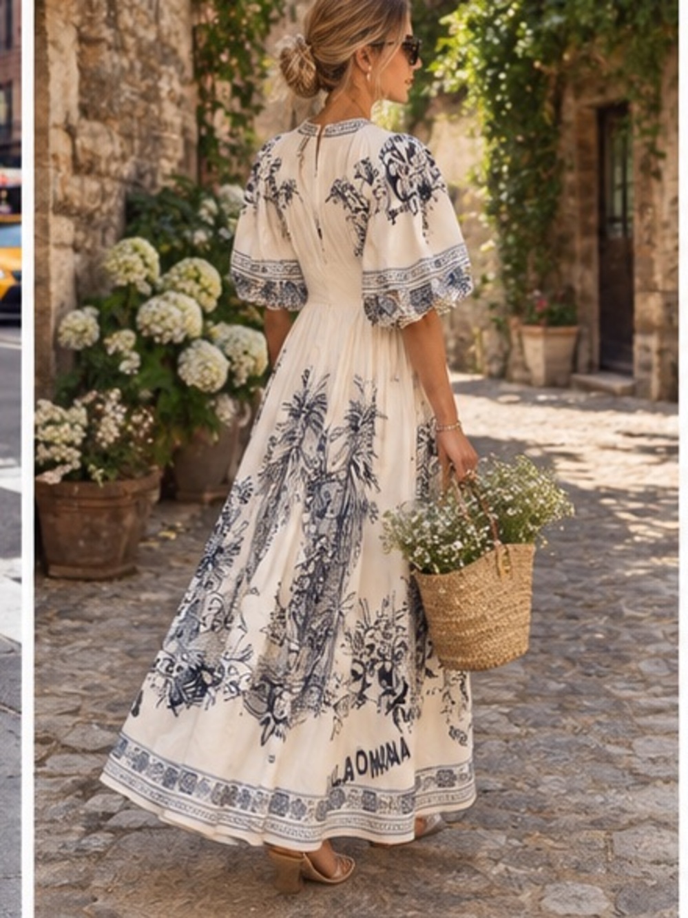 Alemais Cream Maxi Dress with Navy Print